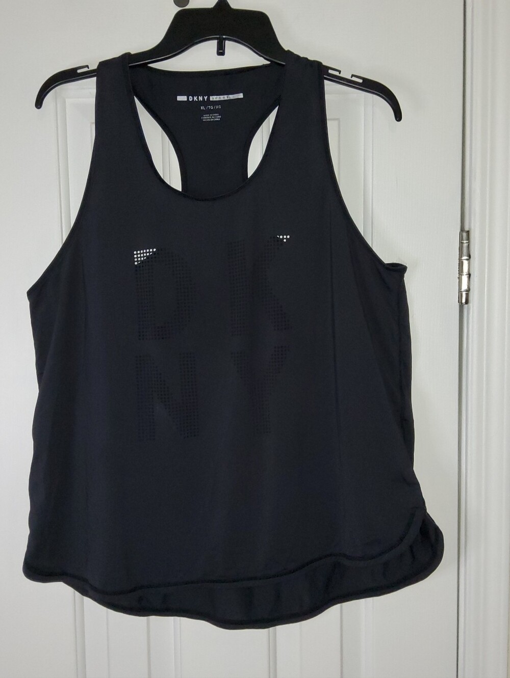 DKNY Sport Womens Perforated Logo Racerback Activewear Tank Top Black Size XL - Picture 2 of 9